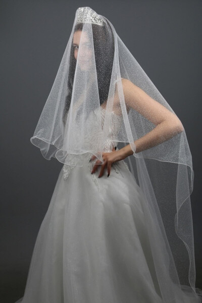 Sparkly Long Double Layer Bridal Veil Wedding Veil Length 170 Cm Off-White Color Comb - 13