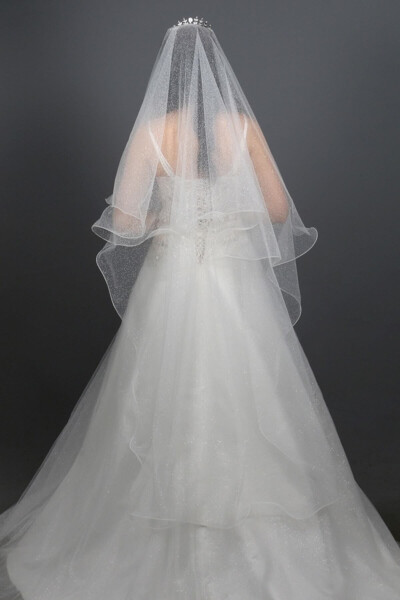 Sparkly Long Double Layer Bridal Veil Wedding Veil Length 170 Cm Off-White Color Comb - 15