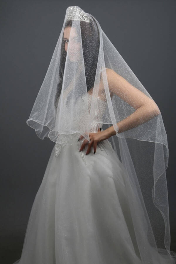 Sparkly Long Double Layer Bridal Veil Wedding Veil Length 170 Cm Off-White Color Comb - 9