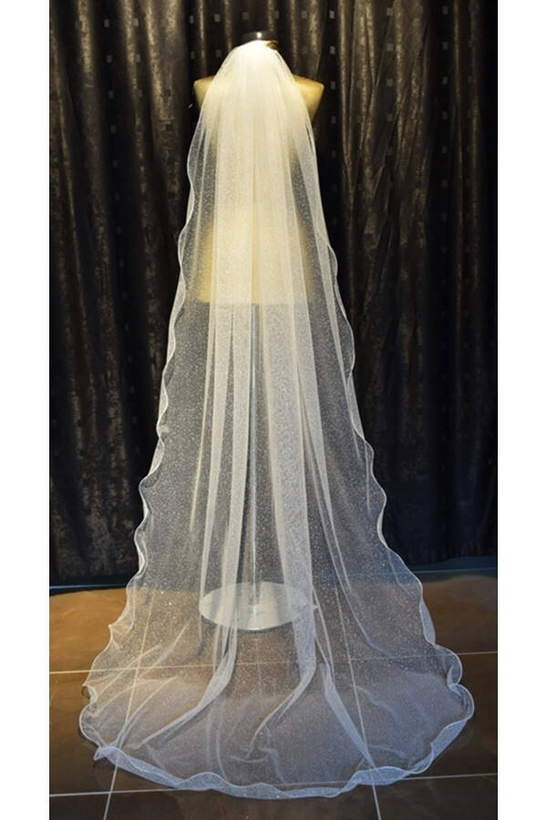 Sparkly Long Wedding Veil Single Layer Comb 230 Cm Off White - 21