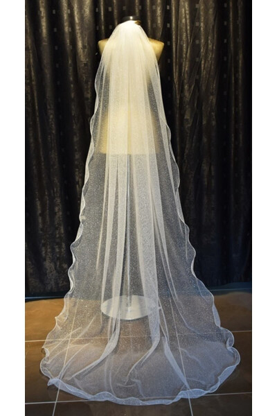 Sparkly Long Wedding Veil Single Layer Comb 230 Cm Off White - 16