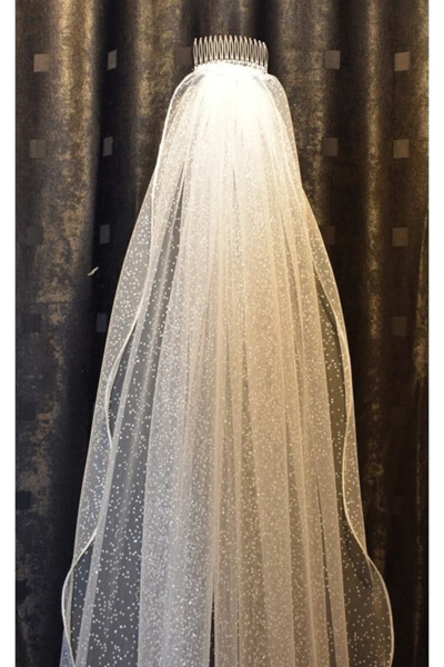 Sparkly Long Wedding Veil Single Layer Comb 230 Cm Off White - 18