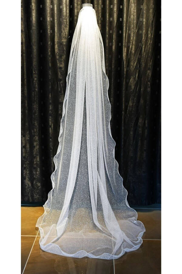 Sparkly Long Wedding Veil Single Layer Comb 230 Cm Off White - 12