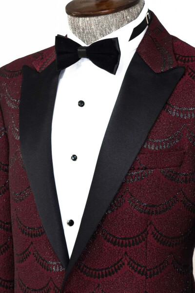 Sparkly Patterned Burgundy Men's Tuxedo Jacket - Wessi - 2