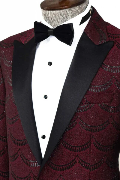Sparkly Patterned Burgundy Men's Tuxedo Jacket - Wessi - WESSI (1)