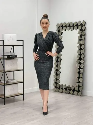 Sparkly Pencil Dress - SILVER - 1