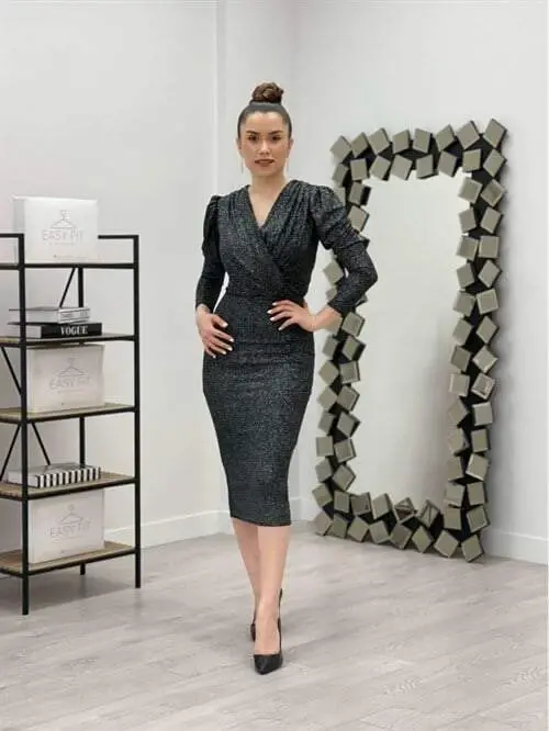 Sparkly Pencil Dress - SILVER - 1