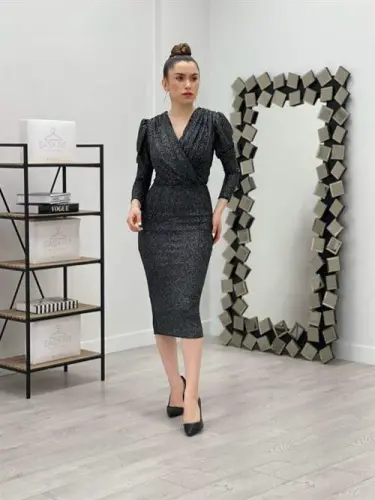 Sparkly Pencil Dress - SILVER - BÜYÜKBEDENIZ (1)