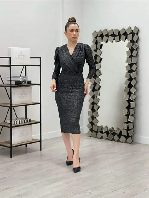 Sparkly Pencil Dress - SILVER - 2