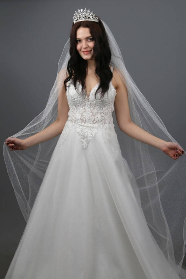 Sparkly Two-Layer Long Bridal Veil with Comb 230 Cm - 2