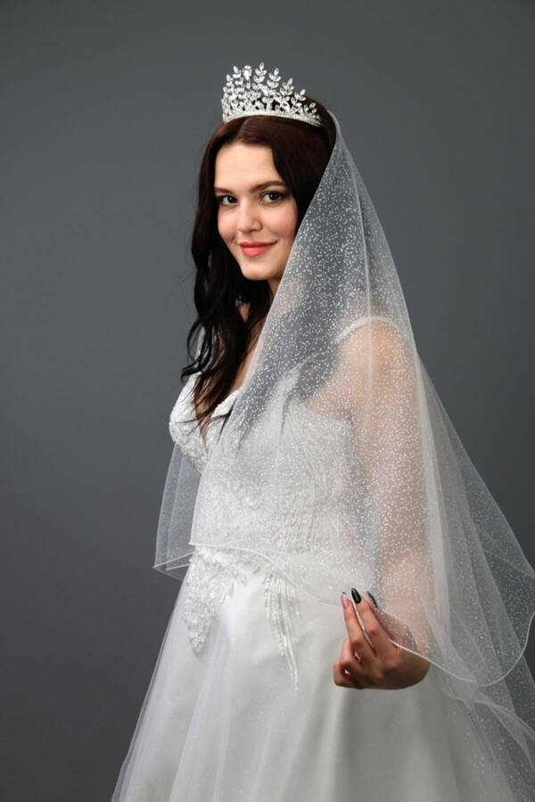 Sparkly Two-Layered Long Bridal Veil 3 Meters Long with Comb in Off-White - 25