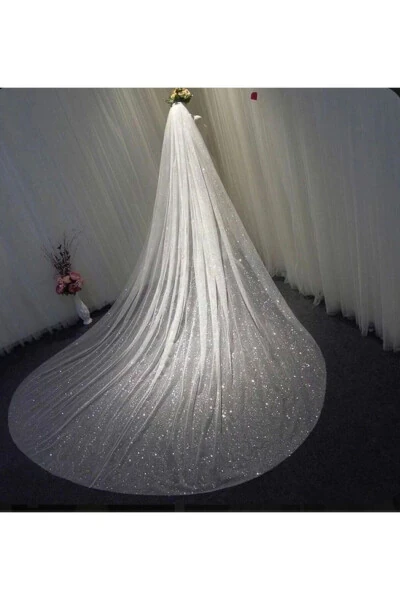 Sparkly Veil 3m Length 2m Width 1st Quality Angel Tulle Oval Cut Off-White - 14