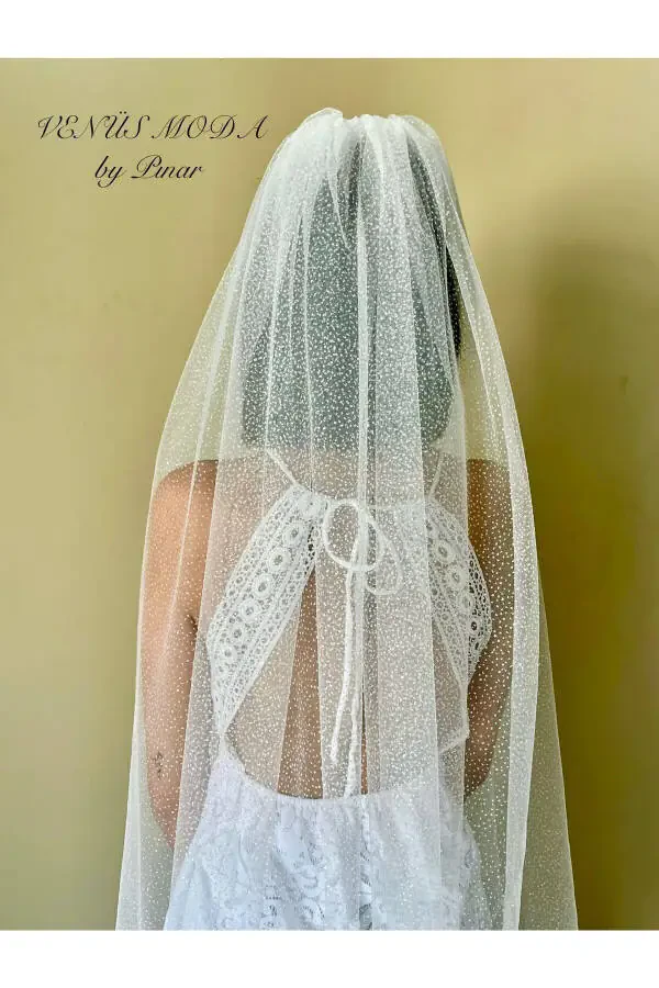 Sparkly Veil 3m Length 2m Width 1st Quality Angel Tulle Oval Cut Off-White - 10