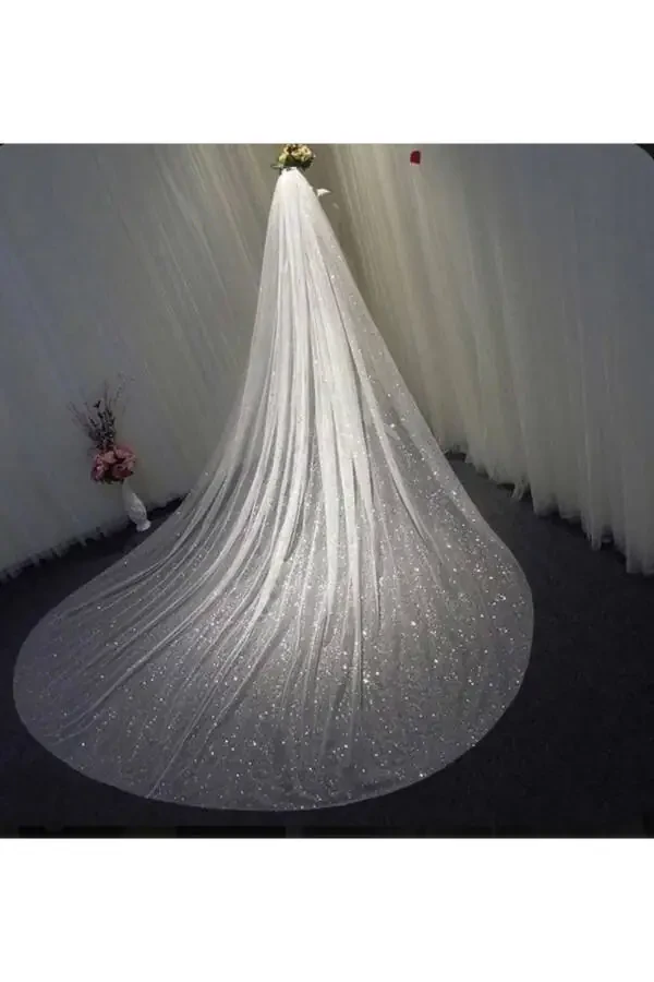 Sparkly Veil 3m Length 2m Width 1st Quality Angel Tulle Oval Cut Off-White - 5