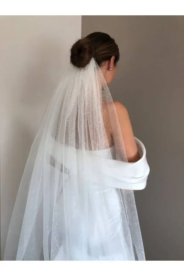 Sparkly Veil 3m Length 2m Width 1st Quality Angel Tulle Oval Cut Off-White - 4