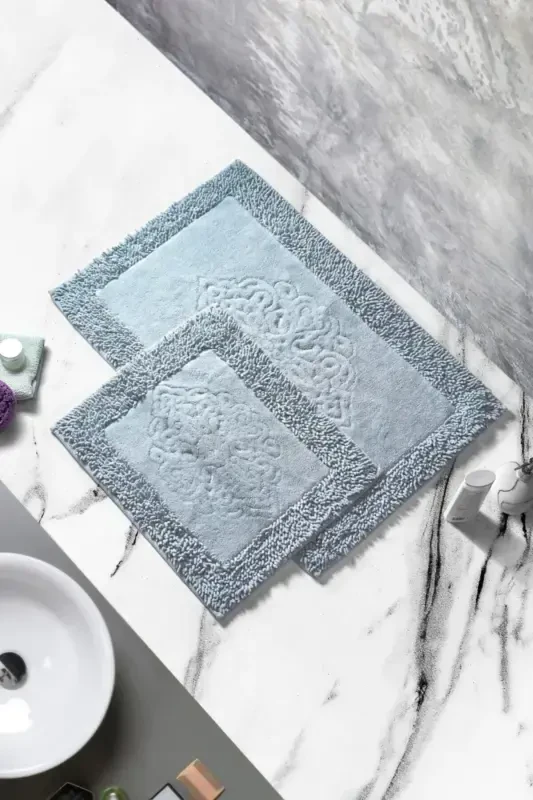 Special 2'li Usmonli naqshli paxtalik unitaz qopqog'i to'plami Kulrang-Kulrang - MADAME CLEAN HOME