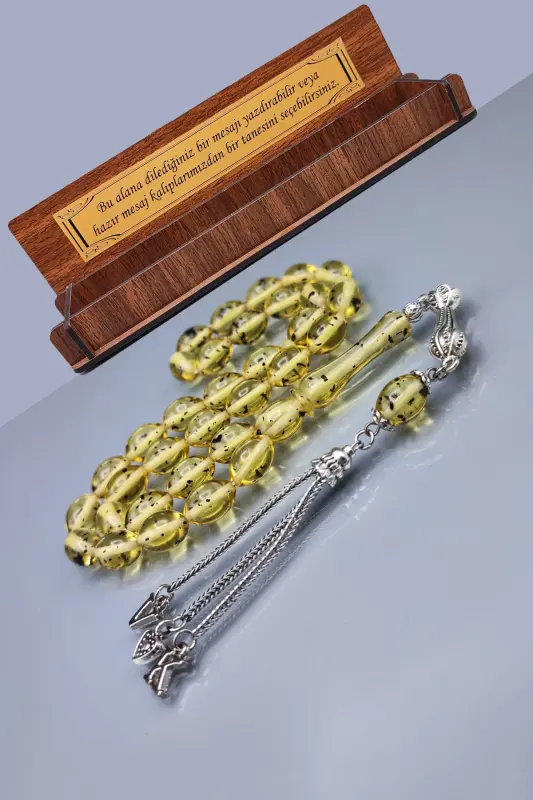 Special Beirut Amber Rosary with Message for Beloved - Personalized 8x12 Mm Oval Rosary - Wooden Boxed - Fossilized - VIP KEHRIBAR