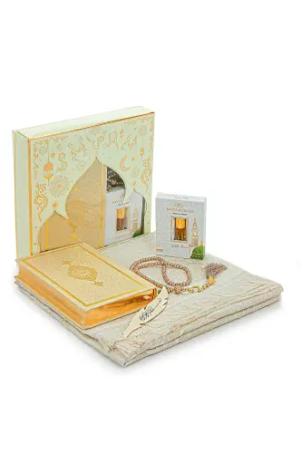 Special Boxed Bridal Bundle Suitable Gift Dowry Prayer Rug Set Cream-Cream - 1