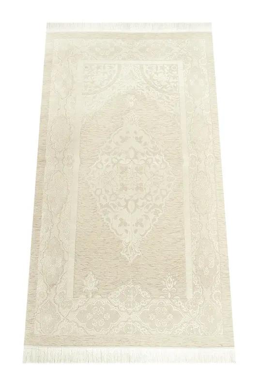 Special Boxed Bridal Bundle Suitable Gift Dowry Prayer Rug Set Cream-Cream - 6