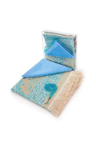 Special Boxed Set Prayer Rug Cover Rosary Blue-Blue for Mother's Day - 1