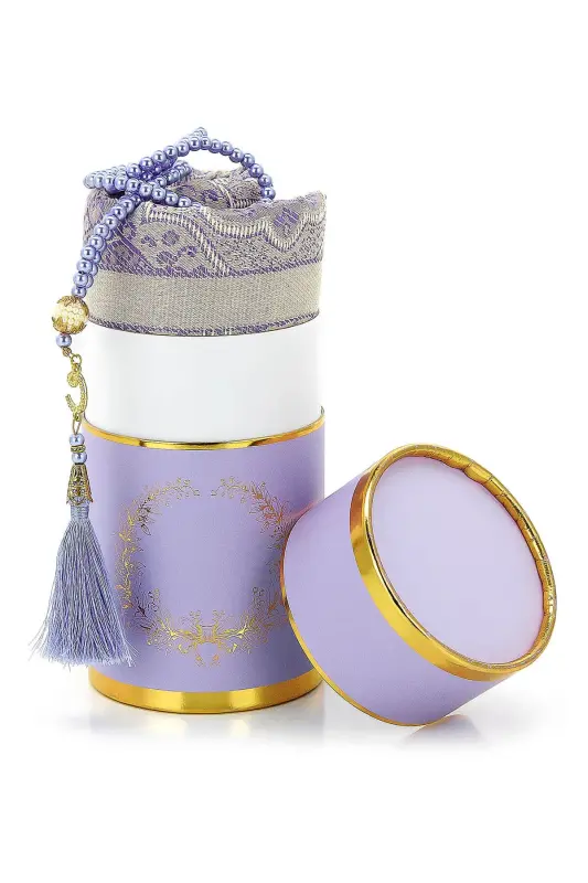 Special Cylinder Box Prayer Rug Set Lilac-Multicolor3 - 2