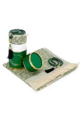 Special Cylinder Boxed Prayer Rug Set Green-Green - 1