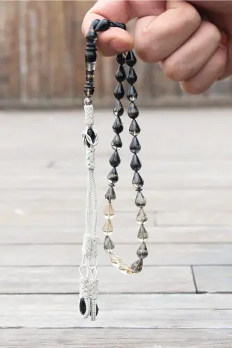 Special Drop Cut Black Streaked Amber Rosary - Spiritual Meaning and Aesthetic Craftsmanship - Black - 1