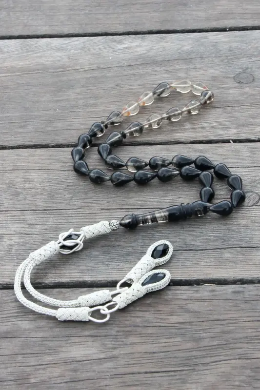 Special Drop Cut Black Streaked Amber Rosary - Spiritual Meaning and Aesthetic Craftsmanship - Black - 2