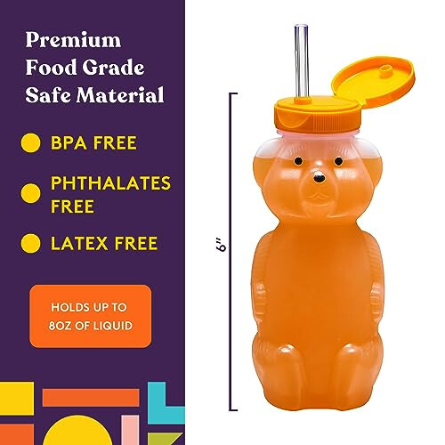 Special Supplies Honey Bear Straw Cup For Babies, 3-Pack Squeezable Therapy and Special Needs Assistive Drink Container, Spill Proof and Leak Resistant Lid - 5