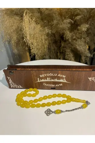 Special Wooden Boxed 33 Amber Rosary Yellow Gift-Yellow - 1