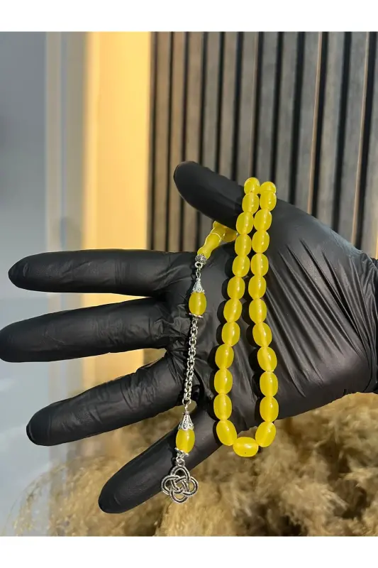 Special Wooden Boxed 33 Amber Rosary Yellow Gift-Yellow - 2