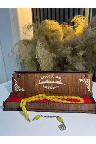Special Wooden Boxed 33 Amber Rosary Yellow Gift-Yellow - 5