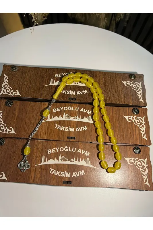 Special Wooden Boxed 33 Amber Rosary Yellow Gift-Yellow - 6