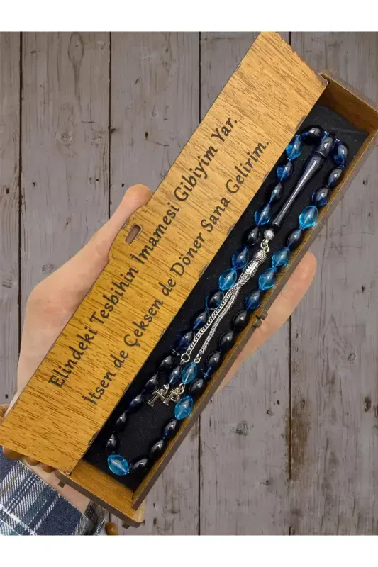 Special Word Written in Box Alphabetical Barley Cut Petrol Blue Rosary-petrol m.13 - KANUNİ TESBİH