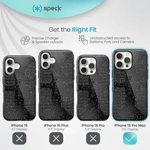 Speck CandyShell Grip Case - iPhone 16 Pro Max Case for Women and Men - Slim MagSafe - White/Black - 3