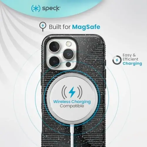 Speck CandyShell Grip Case - iPhone 16 Pro Max Case for Women and Men - Slim MagSafe - White/Black - 5