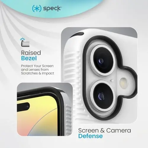 Speck CandyShell Grip Case iPhone 16 - Slim MagSafe Case for Women and Men - White/Black - 4