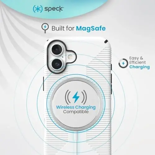 Speck CandyShell Grip Case iPhone 16 - Slim MagSafe Case for Women and Men - White/Black - 5