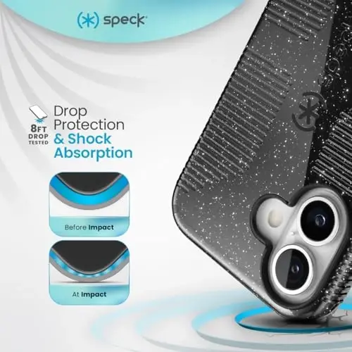 Speck CandyShell Grip iPhone 16 Case - Slim MagSafe - Black Glitter/Steel Black - Speck (1)
