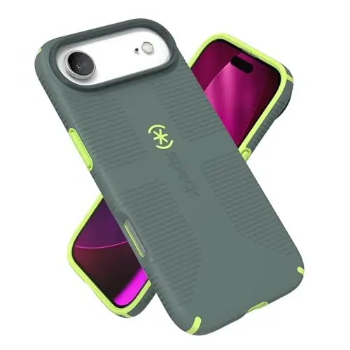 Speck CANDYSHELL Grip +MS Case for iPhone 17 Air - NEO DRAB/Glow Green | Slim Protective Grip | Drop Protection | MagSafe Compatible - 1