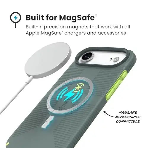 Speck CANDYSHELL Grip +MS Case for iPhone 17 Air - NEO DRAB/Glow Green | Slim Protective Grip | Drop Protection | MagSafe Compatible - Speck (1)