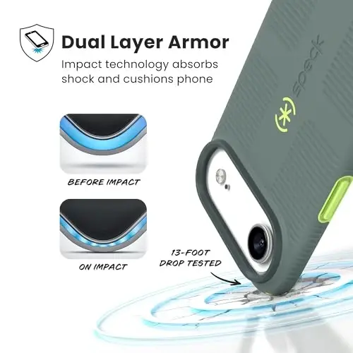 Speck CANDYSHELL Grip +MS Case for iPhone 17 Air - NEO DRAB/Glow Green | Slim Protective Grip | Drop Protection | MagSafe Compatible - 3