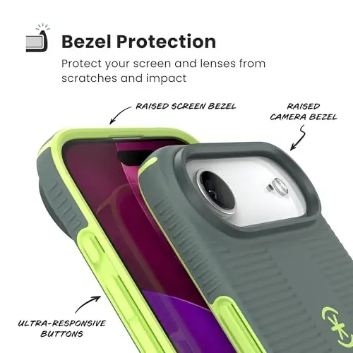 Speck CANDYSHELL Grip +MS Case for iPhone 17 Air - NEO DRAB/Glow Green | Slim Protective Grip | Drop Protection | MagSafe Compatible - 5