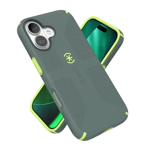 Speck CANDYSHELL Grip +MS Case for iPhone 17 - NEO DRAB/Glow Green | Slim Protective Grip | Drop Protection | MagSafe Compatible - 1