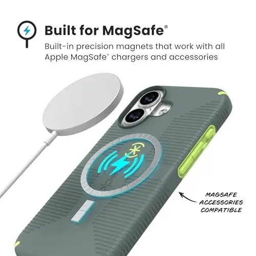 Speck CANDYSHELL Grip +MS Case for iPhone 17 - NEO DRAB/Glow Green | Slim Protective Grip | Drop Protection | MagSafe Compatible - 2