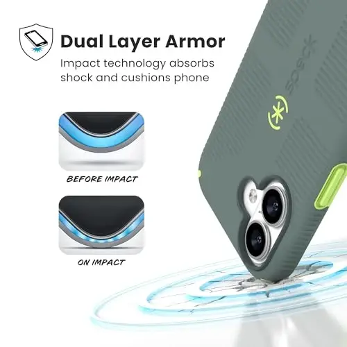 Speck CANDYSHELL Grip +MS Case for iPhone 17 - NEO DRAB/Glow Green | Slim Protective Grip | Drop Protection | MagSafe Compatible - 3