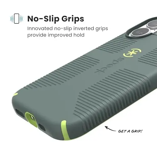 Speck CANDYSHELL Grip +MS Case for iPhone 17 - NEO DRAB/Glow Green | Slim Protective Grip | Drop Protection | MagSafe Compatible - 4