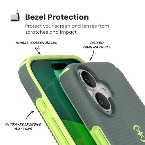Speck CANDYSHELL Grip +MS Case for iPhone 17 - NEO DRAB/Glow Green | Slim Protective Grip | Drop Protection | MagSafe Compatible - 5