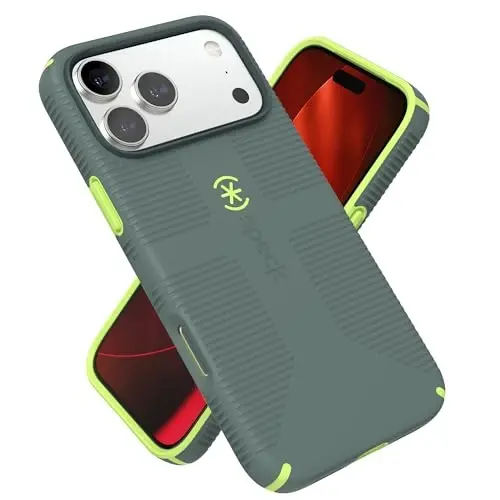 Speck CANDYSHELL Grip +MS Case for iPhone 17 Pro Max - NEO DRAB/Glow Green | Slim Protective Grip | Drop Protection | MagSafe Compatible - 1