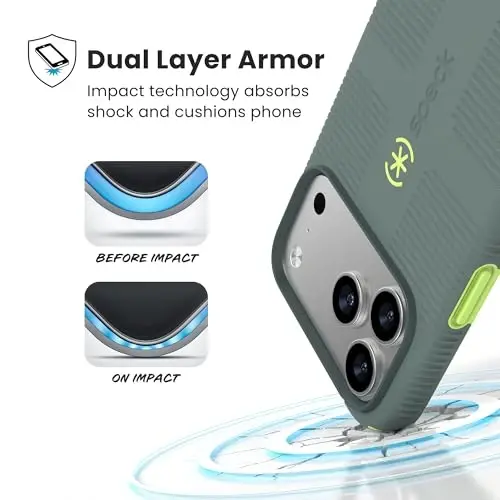 Speck CANDYSHELL Grip +MS Case for iPhone 17 Pro Max - NEO DRAB/Glow Green | Slim Protective Grip | Drop Protection | MagSafe Compatible - 3